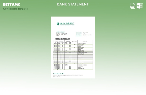 Модерен стил Шаблон за збор за извод од банкарска сметка на Тајван Кооператив